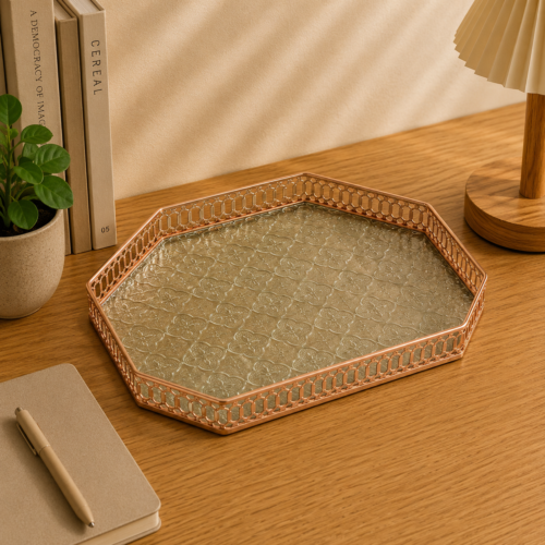 Luxury Hexagonal Tray with Glass Base