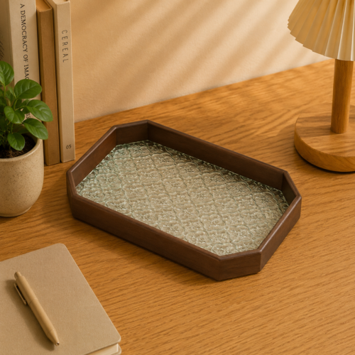 Glass & Wood Decorative Tray