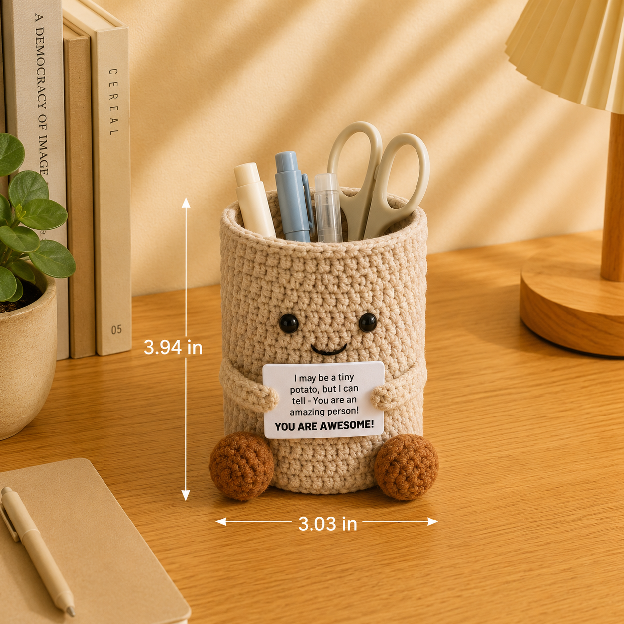 Handmade Duck & Potato Sunflower Crochet Pen Holders - Image 2