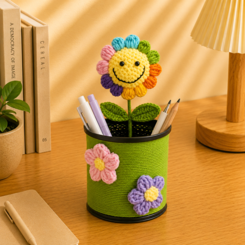 Handmade Sunflower Crochet Pen Holder(Multi-Style Available)
